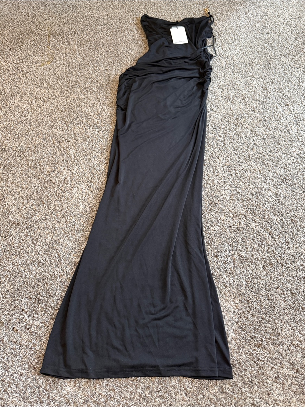 NWT Hello Molly Black One-Shoulder Ruched Maxi Dress- Top is bodysuit Size 6M